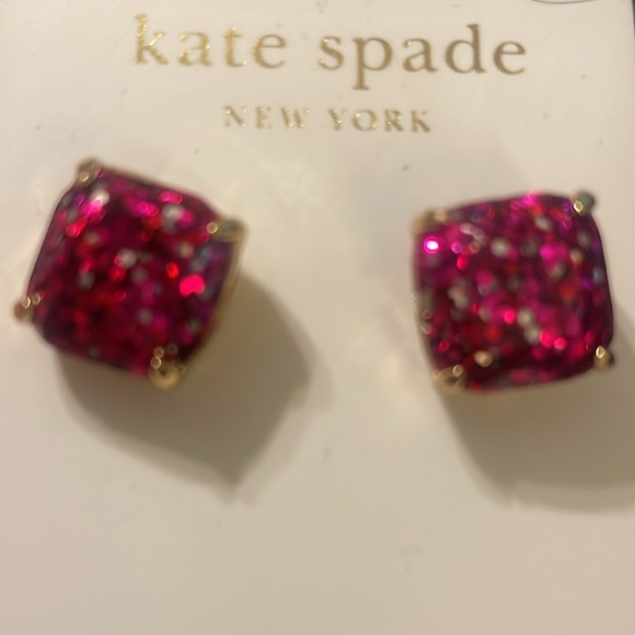 Kate Spade Fushia Glitter Square Earrings - Picture 2 of 2
